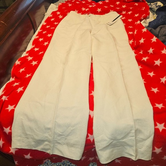NWT 9 Nine West White Linen Lined Pants Crisp Size 10 Back Elastic Waist Band - Picture 4 of 11